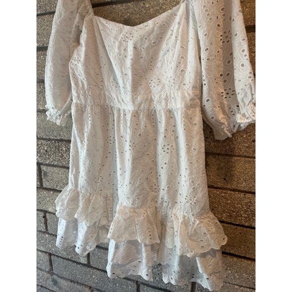 Rachel Parcel Eyelet Puff Sleeve MIDI Dress Sz L NWOT - Picture 3 of 9